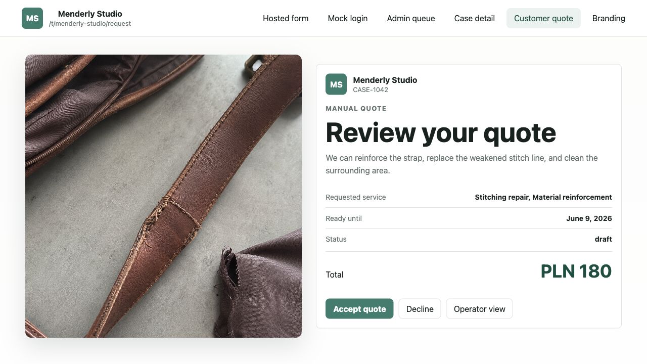 Customer quote preview with accept and decline actions